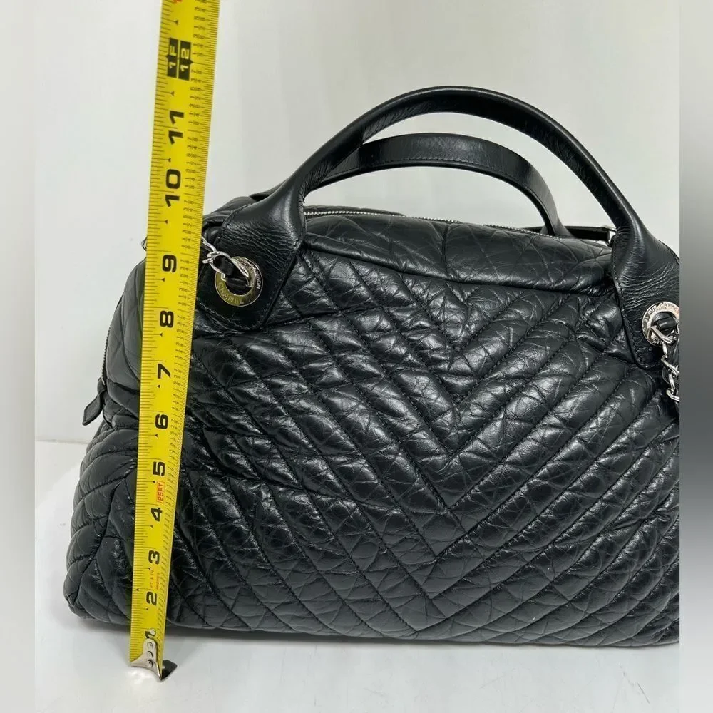 Chanel Soft Bowling Bag Chevron Aged Claf Skin Large Bag